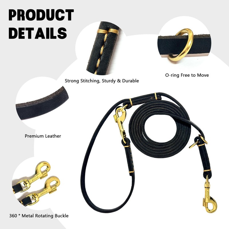 Multi-Function Leather Dog Leash 8 ft for Small-Medium Dogs,Hands Free