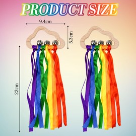 FuxFuis Pack of 2 Hand Bells Rattles, Cute Bells Wooden Rattle Wooden Rainbow Wooden Rattle Gift Wooden Rattle with Bell Cloud-shaped Bell Hand for Party Activities, Birthday Gift