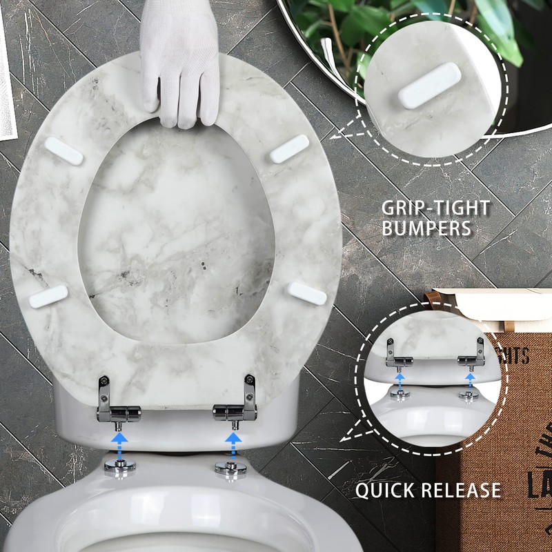 Angel Shield Marble Toilet Seat Durable Molded Wood with Quiet
