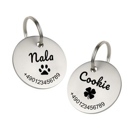 XMHome 2 Hundemarke mit Gravur Personalisierte Hundemarke (2 Stück) Hundemarken Runde oder Eckige Namensmarke mit Name & Telefonnummer Anhänger für Hunde Symbolauswahl (30 mm rundes) MADE IN GERMANY