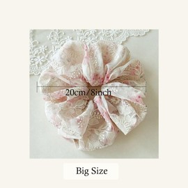 2 Pcs Spring Women's Large Lace Floral Scrunchies for Thin Thick Curly Hair, Strawberry Fruit Love Heart Big Hair Ties Elastic Hair Bands Ponytail Holders for Autumn (8inches embroider floral)