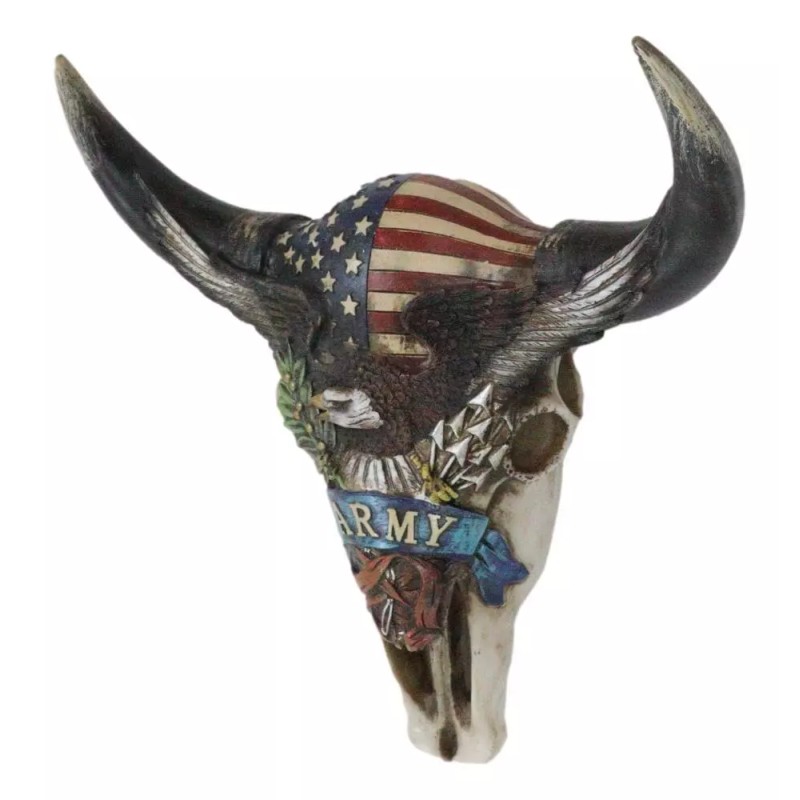 Western Patriotic Bull Cow Skull With American Flag Bald Eagle