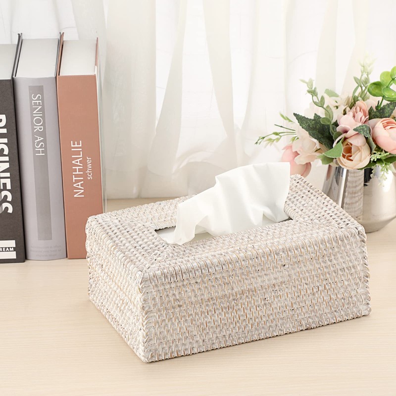 IGNPION Rattan Rectangular Tissue Cover Holder Decoration Tissue Organizer Box