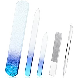 5 Pcs Glass Nail File Set Callus Remover Foot Rasp Manicure Tool Include 2 Crystal Glass Nail and 1 Foot File 1 Cuticle Pusher One Nano Shiner Buffer 