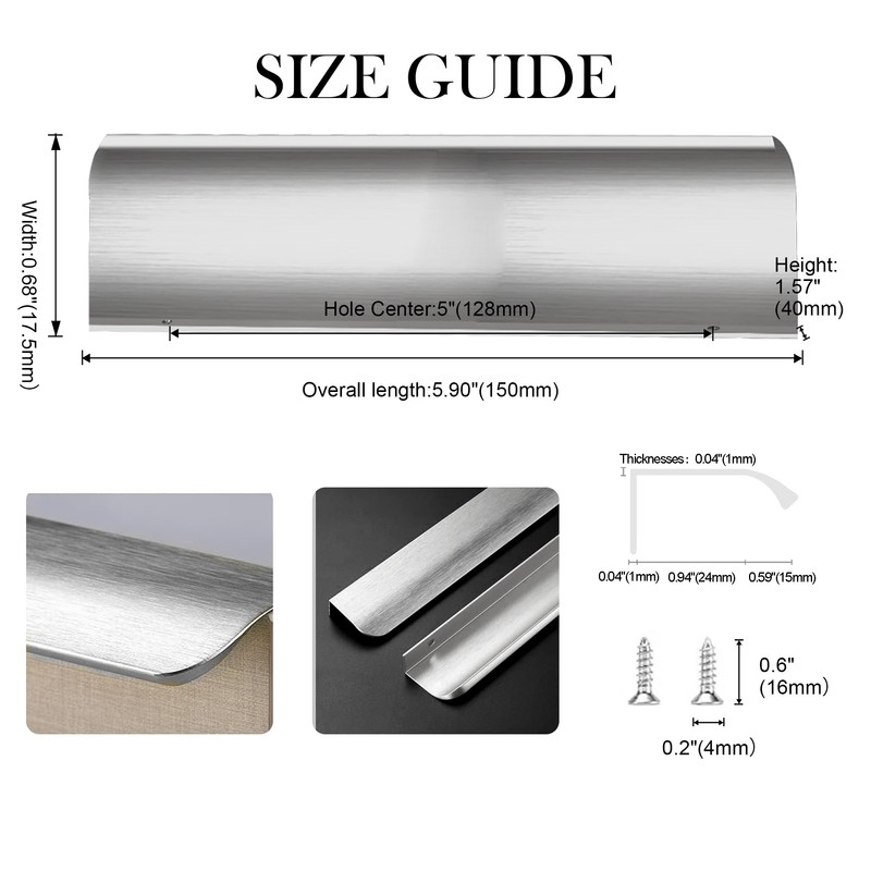 LEAPHZOT 10 Pack 5 Inch Hole Center Edge Finger Pull,Brushed