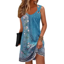 ETCYY Summer Dresses for Women 2025 Vacation Beach Cover Ups Swimsuit Sleeveless Sundresses Casual Loose Tank Sun Dresses,Flower Blue,XX-Large