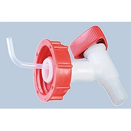 Hünersdorff, Drain tap for canister, thread DIN60/61, spout connection 19 mm or 3/4 inch, natural/red