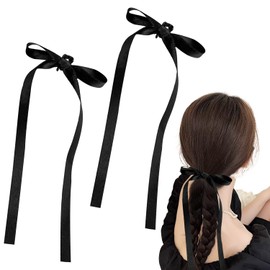 Ribbon Hair Accessories, Set of 2, Black, 10.6 inches (27 cm), Fabric, Hair Clip, Lightweight, Clip Type, Korean Style, Hair Style Coordination, Everyday Use, Symmetrical, Easy to Wear, Black, Stylish