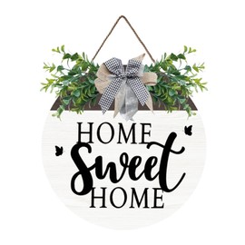 Wooden Welcome Sign for Front Door Home Sweet Home Decor Sign Hanging Home Porch Wall Decor Home Sweet Home Porch Wall Sign with Bow-Knot Wreath Gift for Kitchen Entryway Porch Front Door