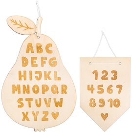 Papierdrachen Set of 2 Engraved Wooden Signs - Bunting with Numbers from 1-10 and Pear with the Alphabet - Gift for First Graders to Start School - Great Decoration for the Kids or Classroom - Set 1