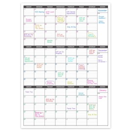 BooQool Large Dry Erase Calendar for Wall,3 Month Vertical Wall Calendar, Blank Reusa...
