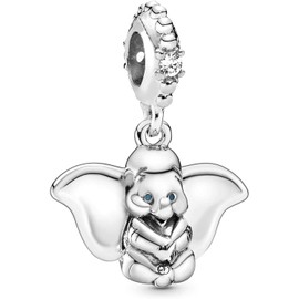 Beads R Us ® - Dumbo the Elephant Dangle Charm in Sterling Silver Hallmarked S925 and Blue Enamel Eyes, Compatible with all European style Charm Bracelets & Necklaces