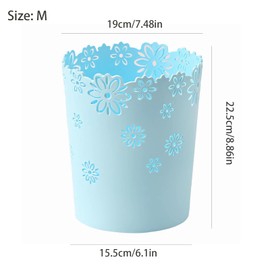 YEMIANJU Mini Wastebasket Blue Trash Can 1.8 Gallons Garbage can for Bedroom Wastebasket Hollow Flower Shape Plastic Lidless Wastepaper Baskets Trash Can Bedroom Small Trash can (Blue, M)