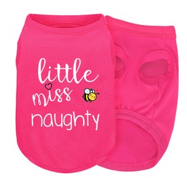 Pink Cotton Dog Shirt with 'Little Miss Naughty' Bee Print, Soft & Breathable Pet Apparel for Small to Large Dogs, All-Season Sleeveless Vest, Cute and Comfortable Dog Outfit.Pink S