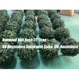 kyesyes Artificial Boxwood Ball Bush 27" Tree UV Resistance Rated with Spike. Easy to Push in The Ground.Plant Looks Great in a Planter Anywhere. Indoor/Outdoor Decor 2 Pack