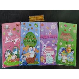 STARANDBEE Easter Cellophane Candy Treat Bags,50 PCS Cello Goodie Cooikes Gift Bags with 60 PCS Gold Twist Ties for Easter Party Favor Supplies,4 Styles