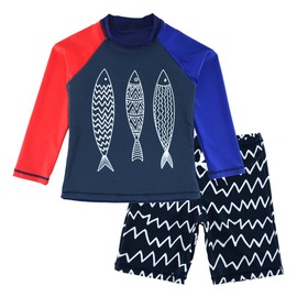 Trajes de baño de dos piezas para niños con protección contra erupciones, Cuatro peces, 9-10 Años