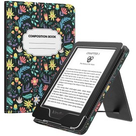 MoKo Case Compatible with 6 Inch Kindle 11th Gen 2022/10th Gen 2019/8th Gen 2016, Slim PU Tablet Protective Case with Auto Sleep/Wake Wrist Strap for Kindle 11/10/8, Colourful Flower