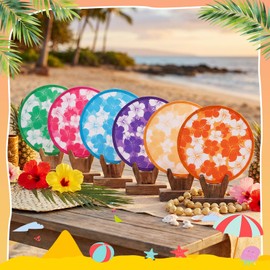 30 Pcs Hawaiian Party Favor Foldable Flying Disc Fans with Bags Hibiscus Summer Pool Birthday Party Favors 9.8'' DIY Cooling Fan Colorful Goody Stuffers End of The Year Gifts from Teacher