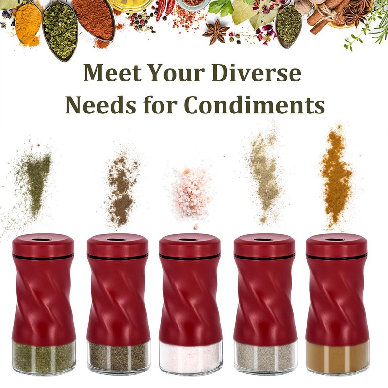 Red Salt and Pepper Shakers with Adjustable Pour Hole, NEODACO