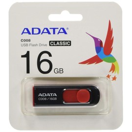 ADATA 16 GB Memoria Flash USB 2.0 Deslizable Color Negro con Rojo (Modelo C008)