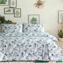 Bronwen Mathews Double Duvet Cover Sets - Soft Brushed Microfiber Printed Duvet Cover Sets, Lightweight Breathable Duvet Cover Double Size Bedding Set with Pillowcases (Water Leaves, Double)