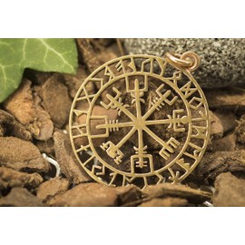 Large Viking Protection Pendant ODINSØN Diameter 3.6 cm Vikings Vegvísir Power Amulet Viking Jewellery Bronze, Bronze, No Gemstone