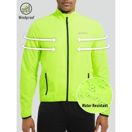 qualidyne Men’s Lightweight Cycling Jacket, Windproof Water-Resistant Bike Windbreaker with Reflective Details and 2 Zip Pockets for Running, Cycling & Hiking