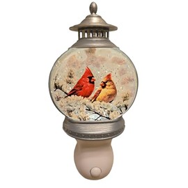 Gerson International Lighted Christmas Snow Globe Night Light with Swirling Glitter, Cardinal Scene