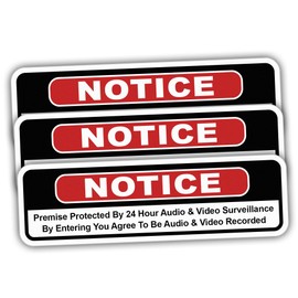 3pcs Notice Audio and Video Surveillance Black Stickers for Car, Truck Vinyl Water-resistant Stickers Size 5x1.5in