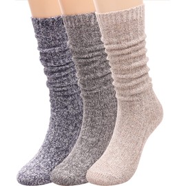 TINTAO 3 Pairs Women Winter Wool Cable Knit Crew Knee High Boot Socks,Size 5-11#W919 (Polyester Blend, Color A01)