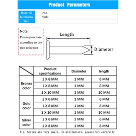newlng Small Tiny Nails Hardware Wooden Nails for Woodworking Antique DIY Decorative Box Accessories Mini Nails Gold Silver Bronze 1x6mm 1x8mm 1x10mm Boxed 1600PCS
