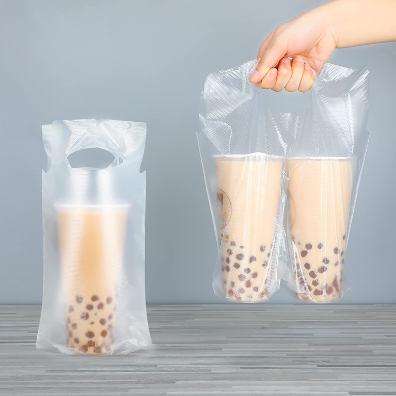 Tinlade 500 Pcs Clear Handle Drinking Poly Bags Bulk 2