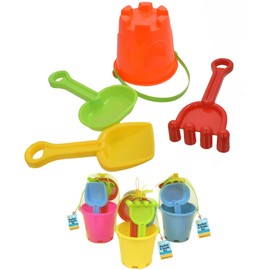 Electoys 11.5cm Sand Castle Buckets Spades Shovel Set | 4pcs Small Round Beach Bucket and Spade Set for Kids | Sandcastle Kit Seaside Toys | Sand Pit Accessories Holiday Toys | Assorted Colours