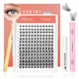 JOLIETIFY Lash Extension Kit, Natural Look, Wispy Soft & Fluffy, Faux Mink 8-16mm DIY Cluster Lashes, Reusable Lashes with Waterproof Bond & Seal, Tweezers & Remover, Easy to Apply for Beginners