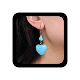 Allereya Vintage Turquoise Heart Dangle Earrings Silver Turquoise Heart Earrings Ethnic Turquoise Drop Earrings Gemstone Turquoise Earrings Jewelry for Women
