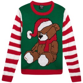 Quad Seven Boys' Ugly Christmas Sweater - Novelty Xmas Holiday Party Pullover (4-18), Teddy Bear Sanra, 16-18