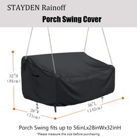 STAYDEN Porch Swing Cover Waterproof Outdoor Hanging Swing Cover Tear resistant All WeatherProof Patio Furniture Covers (Black, 63x28x(32-24)Inch)