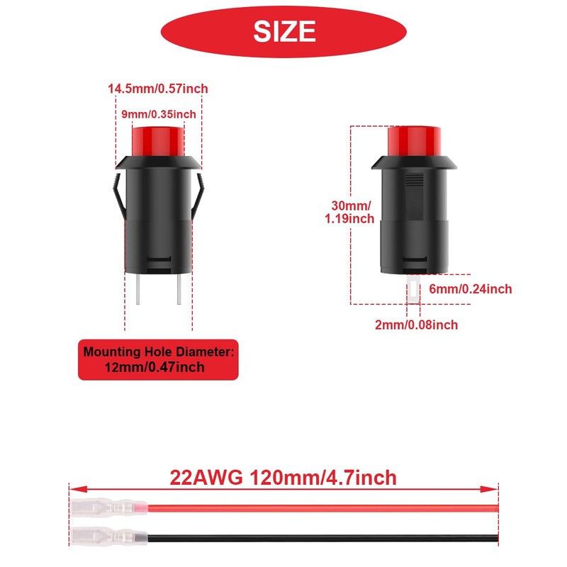 MKBKLLJY Momentary Red Mini Push Button Switch AC 250V/1.5A 125V/3A
