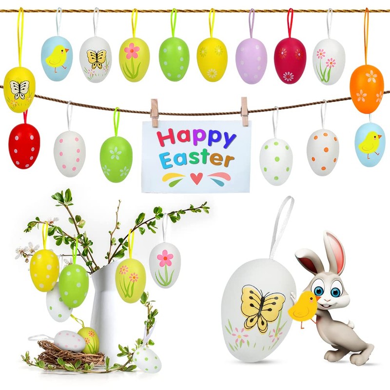 O-Kinee Easter eggs decoration for hanging, plastic Easter decoration