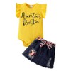 LUVCES Newborn Baby Girl Clothes Letter Print Ruffle Romper+ Jeans