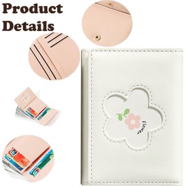 Farcauo Kawaii Flower Wallet for Women and Ladies Small Cute White Thin Mini Wallet with ID Window Minimalist Compact Wallet for Ladies