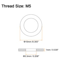 sourcing map 200Pcs M5 Flat Washer, Carbon Steel 5.3mm ID x 10mm OD x 1mm Thick for Bolt Screw, Factories Repair, Kitchens, Shops, and Outdoor Construction, Black