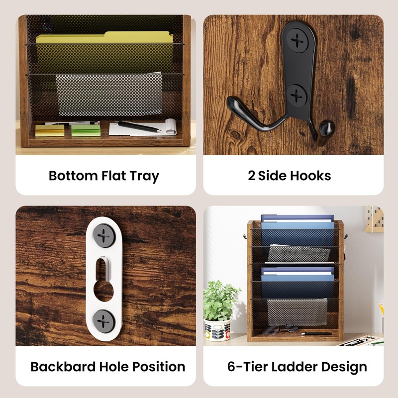 Creso hom Hanging Wall File Organizer, 6 Tier Wood Wall