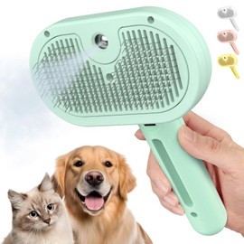 Herokitty Cat Steam Brush for Shedding, 3 In 1 Self Cleaning Steamy Pet Brush Anti-Static Flying Hair Spray Cat Brush for Long and Short Hair Pets Grooming Remove Loose Hair Reduce Shedding, Green