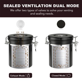 ShanSon Coffee Canister Airtight Coffee Container Stainless Steel Coffee Bean Storage Container with Scoop and See Through Window Coffee Canister for Beans Grounds Sugar Flour Tea Cereal,16OZ, Black