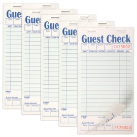 FMP Brands Guest Check Books for Servers, Server Note Pads Paper, Total 250 Sheets (5 Pads), Light Green with Guest Receipt, Guest Check Pads, Restaurant Order Pads, Waitress Notepads