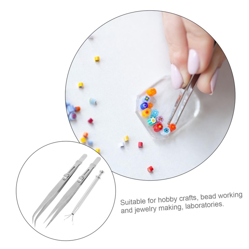 TEHAUX 1 Set Heavy Duty Stainless Steel Jewelry Tweezers Multi