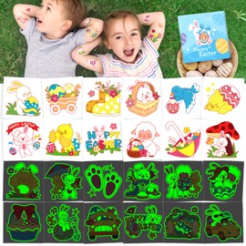Cerlaza 408 Pcs Easter Party Favors Tattoos for Kids, Individually Wrapped Glow Tattoos Stickers for Easter Egg Fillers, Easter Basket Stuffers Games Prizes Toys
