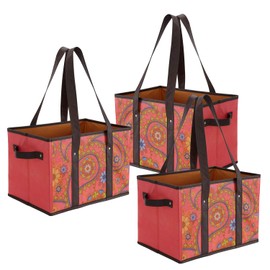 Foraineam Reusable Grocery Bags Durable Heavy Duty Grocery Totes Bag Collapsible Grocery Shopping Box Bags with Reinforced Bottom, Pack of 3